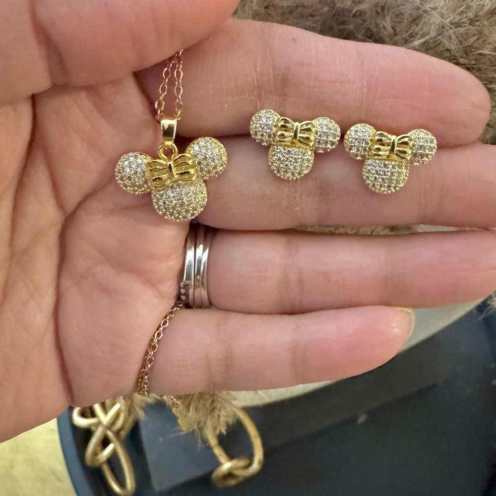 Minnie 18 K Gold Plated stainless Bow Jewelry Set